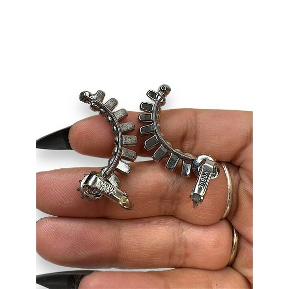 Vogue Jewelry Silver Tone Crystal Climber Clip On Earrings - Picture 6 of 7